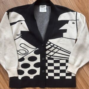 SKFK Cardigan 100% Organic Cotton Black and White Size M